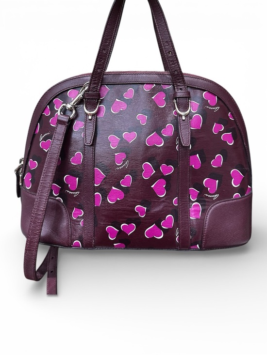 Gucci Handbags - Gucci Heart Print Dome Satchel – Burgundy Leather Trim